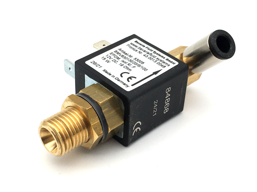 2/2-Way-Coaxial Gas Solenoid Valve BMV63013 in Brass for Laser- and Arc Welders, Inverter Welding Machines with Shielding Gas - MAG, MIG, TIG and for Flame Cutting Systems