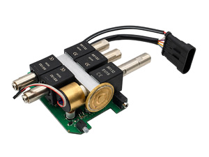 Precision dosing valve block with inline coaxial solenoid valves and pump for additives to protect natural gas internal combustion engines 300x225